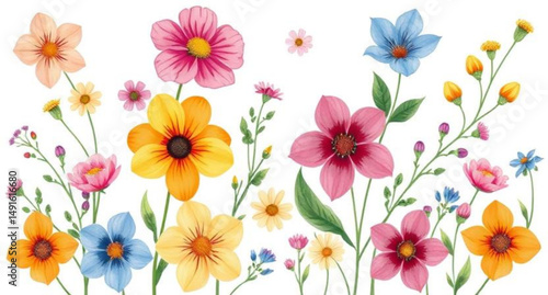 decorative flower elements, rainbow flowers, tropical flower set, garden flowers collection, hand drawn colorful flowers, watercolor flower set, exotic flower illustrations, floral clipart set, nature