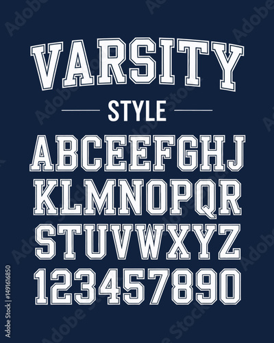 Classic college font. Vintage sport font in American style for football, baseball or basketball logos and t-shirt. Athletic department typeface, varsity style ...