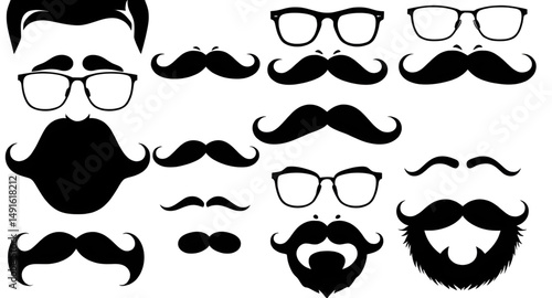 funny mustache illustrations, beard and mustache set, retro mustache graphics, curly mustache set, handlebar mustache icons, cartoon mustache collection, black mustache silhouettes, barbershop mustach