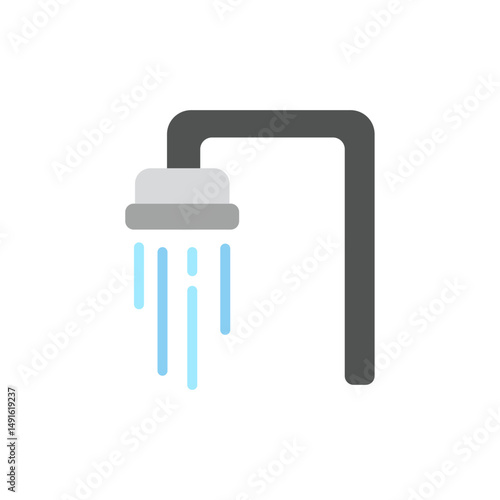 Minimalist rendering of a shower head with simulated flowing water droplets