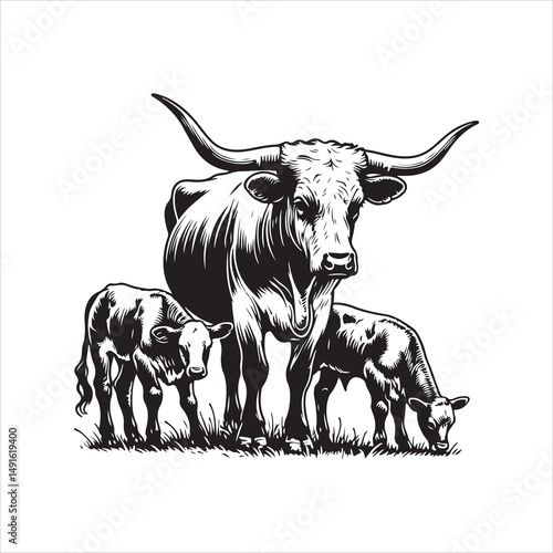 Black and White Vector of  Texas Longhorn Cow – Easy Tracing Illustration