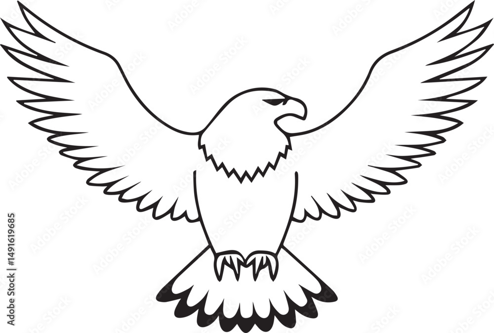 Obraz premium flying bald eagle line art silhouette vector, eagle line art illustration, eagle line art clipart