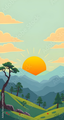 sunset cartoon background, orange sky cartoon, evening sky illustration, dusk cartoon scenery, golden hour cartoon, sunset landscape vector, warm sky background, twilight cartoon background, glowing s