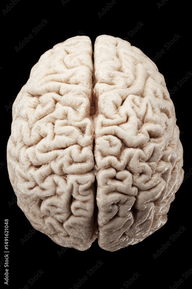 Naklejka premium Human Brain Anatomy Close Up Studio Shot on Black Background Detailed Cerebral Cortex Medical Illustration Healthcare