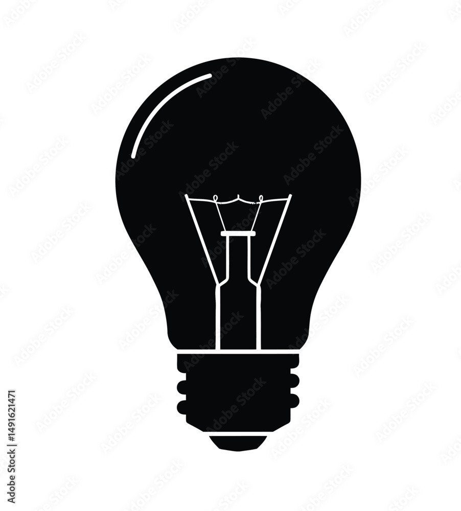 Fototapeta premium Bulb silhouette. This image shows a black lightbulb outline, symbolizing ideas and electricity. Vector clipart illustration design.