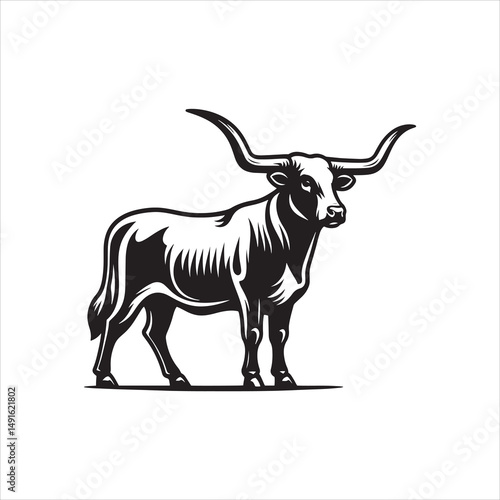 Black and White Vector of  Texas Longhorn Cow – Easy Tracing Illustration