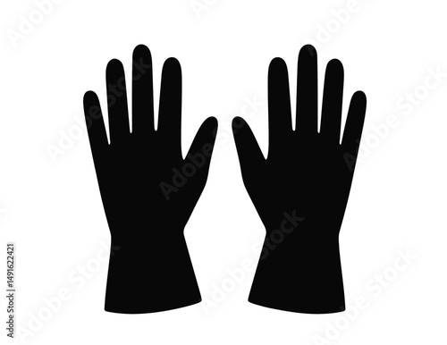 Gloves silhouette. This image shows a black outline of two gloves, handwear for protection or warmth. Vector clipart illustration design.