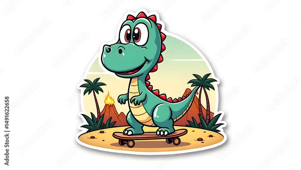Obraz premium Dino Skateboarder retro art on white backgrund 