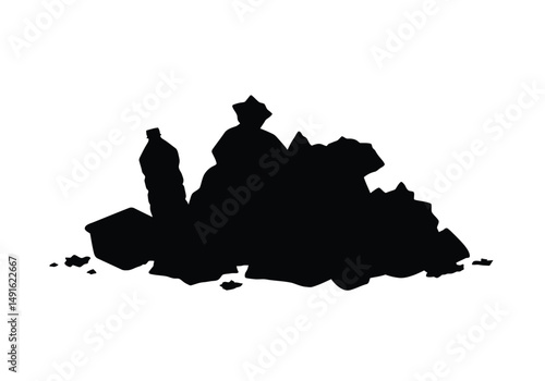 Garbage silhouette. This image shows a black garbage pile outline with bottles and containers, representing waste. Vector clipart illustration design.