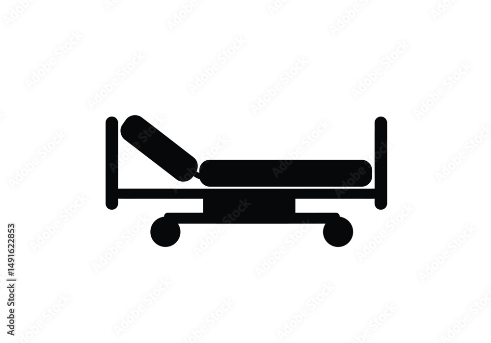 Hospital bed silhouette. This image shows a black hospital bed outline, a medical gurney for patient care. Vector clipart illustration design. Hospital bed silhouette. This image shows a black hospital bed outline, a medical gurney for patient care. Vector clipart illustration design.