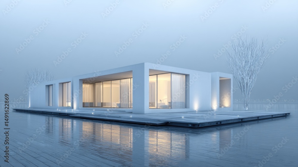 Modern House on Water Serene Architecture in a Minimalist Landscape. Modern House on Water Serene Architecture in a Minimalist Landscape.