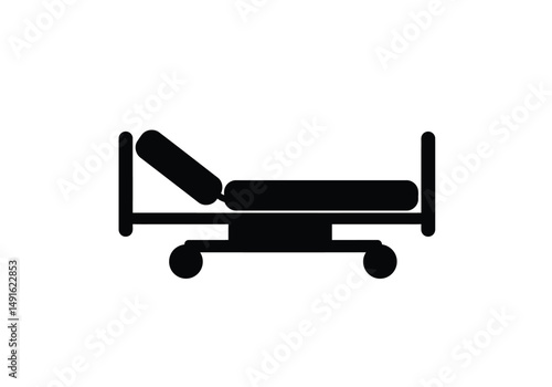Hospital bed silhouette. This image shows a black hospital bed outline, a medical gurney for patient care. Vector clipart illustration design.