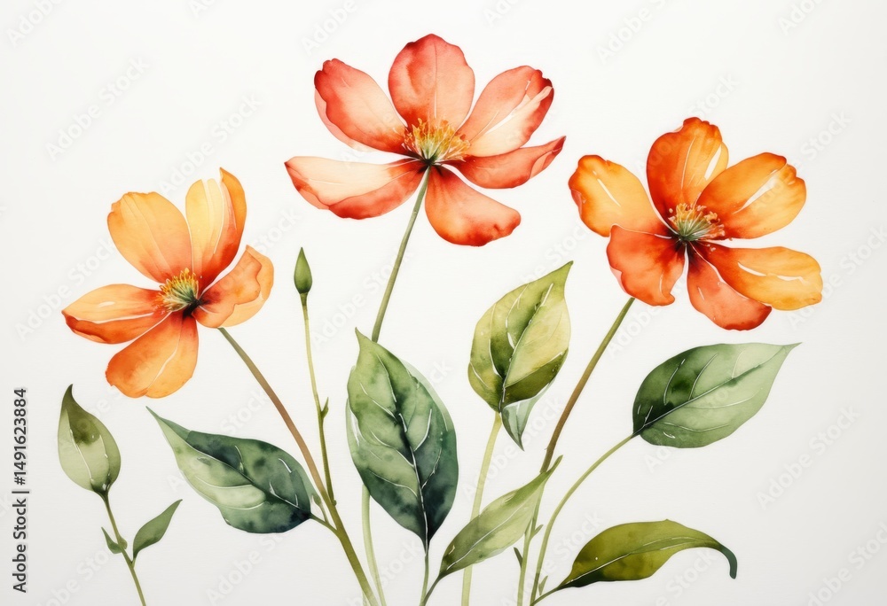 Fototapeta premium The vase contains three orange blossoms with green leaves