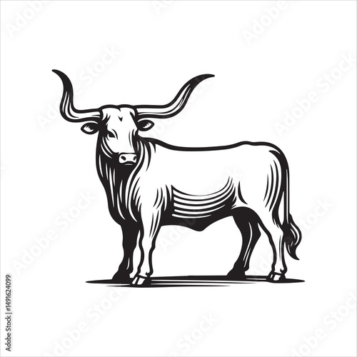 Black and White Vector of  Texas Longhorn Cow – Easy Tracing Illustration