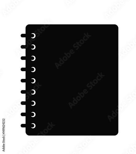 Notebook silhouette. This image shows a black spiral notebook outline with blank pages. Vector clipart illustration design.