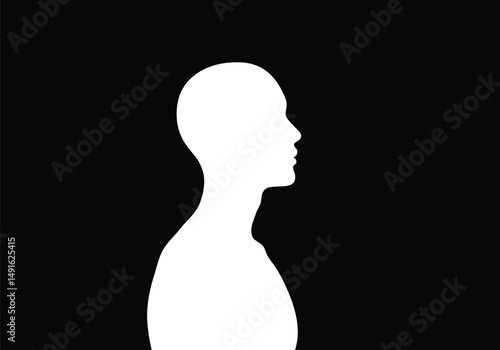 White silhouette. This image shows a white human face profile outline on a black background. Vector clipart illustration design.