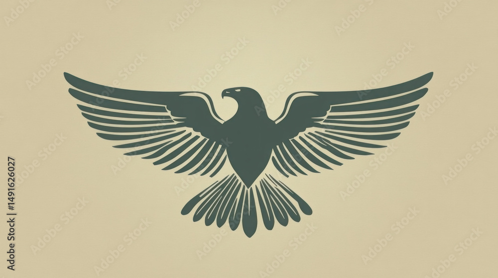 Obraz premium A large bird with its wings spread out. The bird is black and white. The bird is in the middle of the image