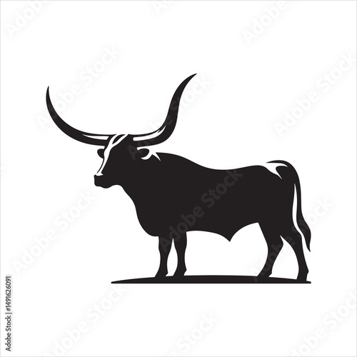 Black and White Vector of  Texas Longhorn Cow – Easy Tracing Illustration