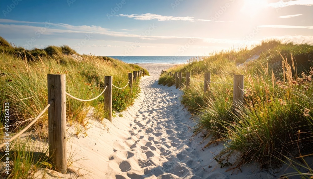 Fototapeta premium Beach trail through grassy dunes