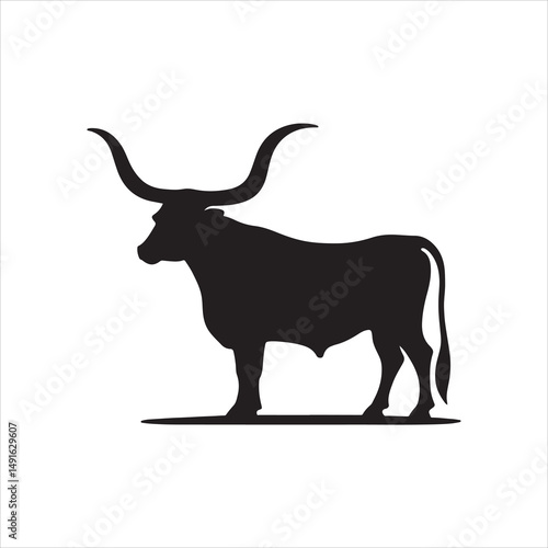 Black and White Vector of  Texas Longhorn Cow – Easy Tracing Illustration