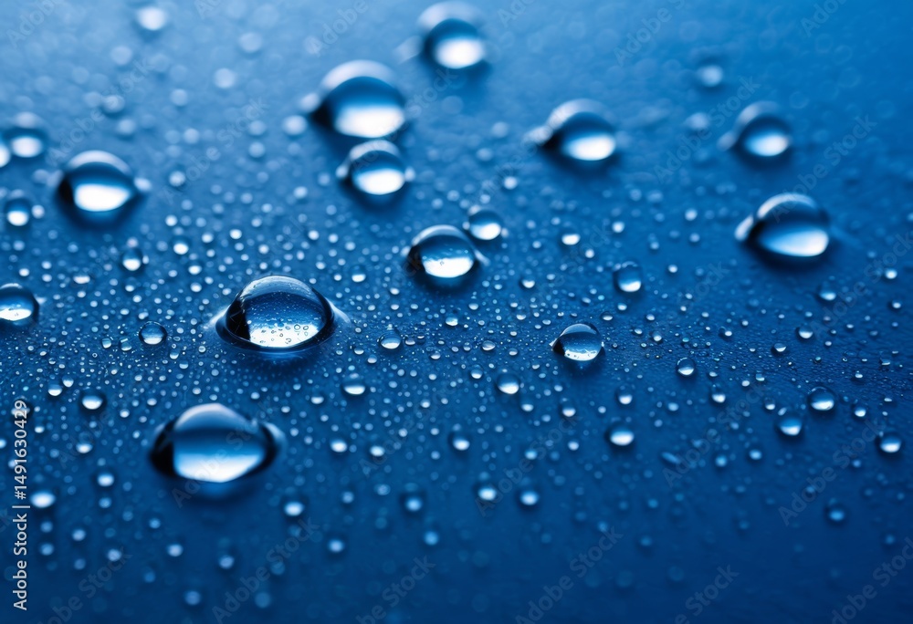 Close-up of a drop on a blue surface Close-up of a drop on a blue surface