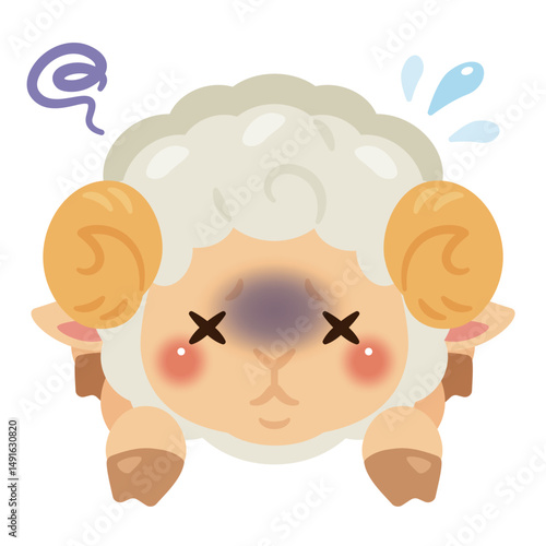 体調不良でうつ伏せになるヒツジのイラスト