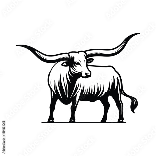 Black and White Vector of  Texas Longhorn Cow – Easy Tracing Illustration