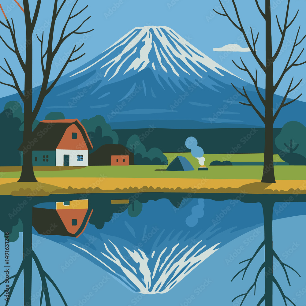 Naklejka premium Mount Fuji and Peaceful Campsite