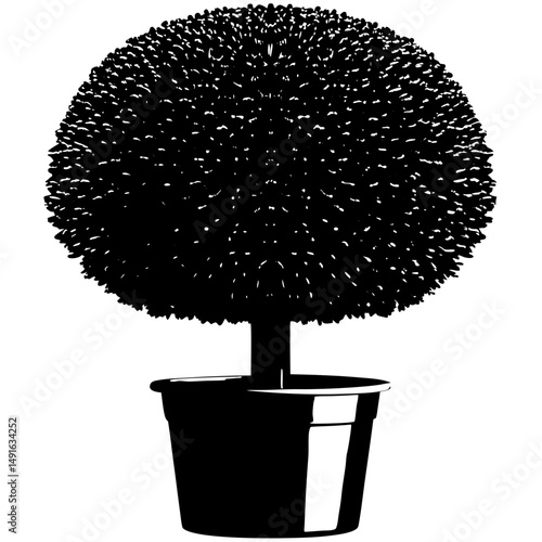 Potted topiary plant in silhouette vector illustration