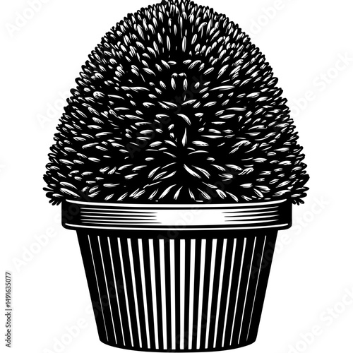 Potted topiary plant in silhouette vector illustration