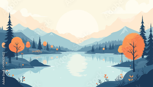 Autumnal Lake Reflection in Mountain Valley