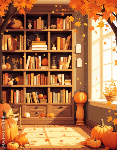 Autumnal Library Nook with Warm Decor