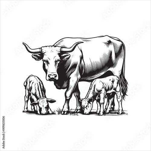 Black and White Vector of  Texas Longhorn Cow – Easy Tracing Illustration