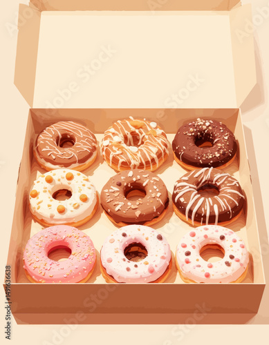 Delightful Assorted Donuts in Box with Chocolate and Sprinkles