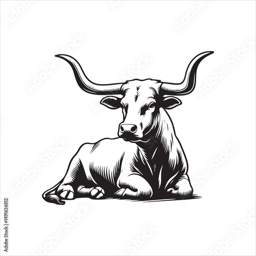 Black and White Vector of  Texas Longhorn Cow – Easy Tracing Illustration