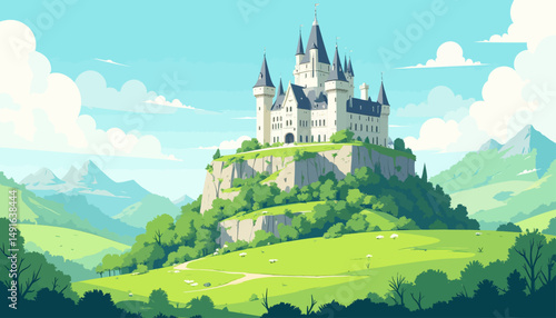 Majestic Castle on Hilltop in Serene Countryside