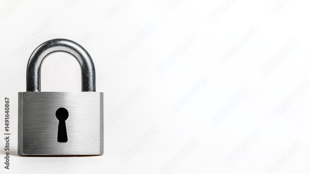 A shiny metal padlock on a white background symbolizing security and protection A shiny metal padlock on a white background symbolizing security and protection