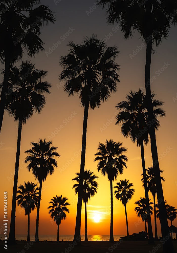 Fototapeta premium Golden Hour Palms AI Generated