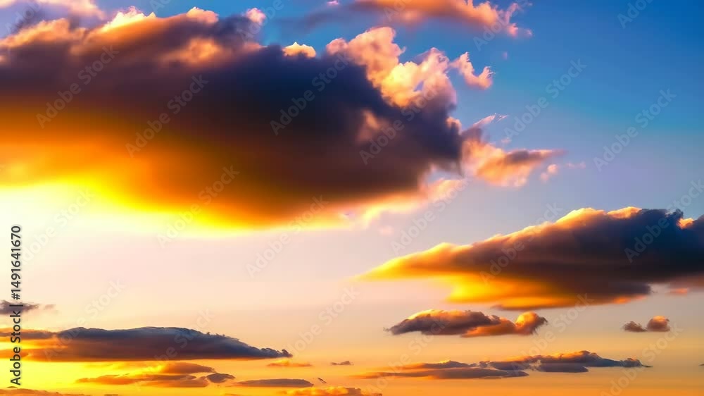 Striking clouds in vibrant gold light against the serene blue sky evoking peace and tranquility in the vast expanse of the heavens. Striking clouds in vibrant gold light against the serene blue sky evoking peace and tranquility in the vast expanse of the heavens.
