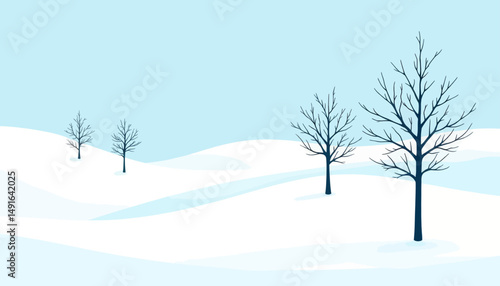 Winter Serenity: Snowy Landscape with Bare Trees