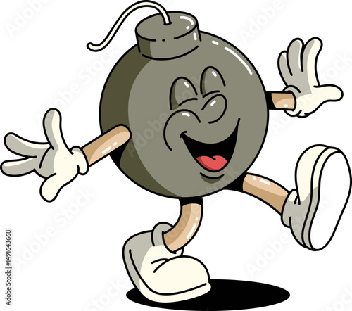 Cartoon Bomb Character with Happy Face