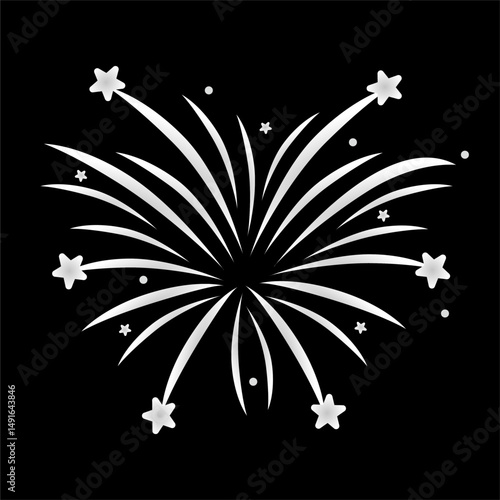 Fireworks icon collection. Fireworks with stars and sparks isolated on white background. Simple black line icon of fireworks isolated on transparent background in comic sketch doodle style. Holiday sp