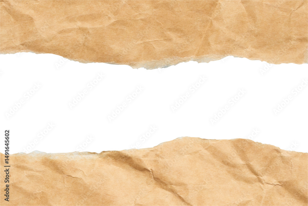 Fototapeta premium Brown ripped paper torn edges strips isolated on white background