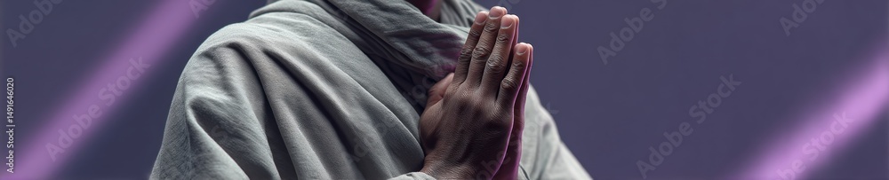 Fototapeta premium Mindful Meditation Tech Minimalist Spiritual Connection with Zen Monks Contemplative Gesture - Wellness App Visual Inspiration for Digital Mindfulness