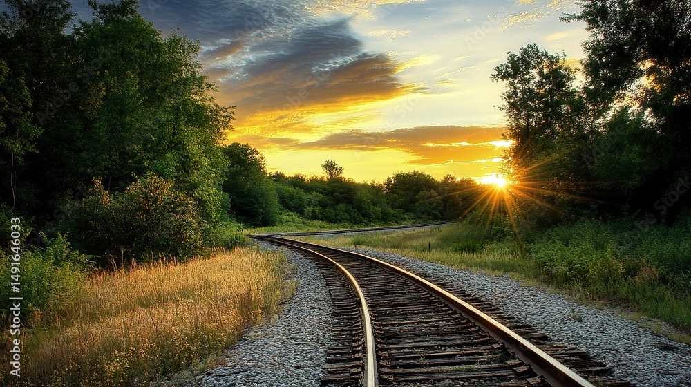 Fototapeta premium railway in the sunset