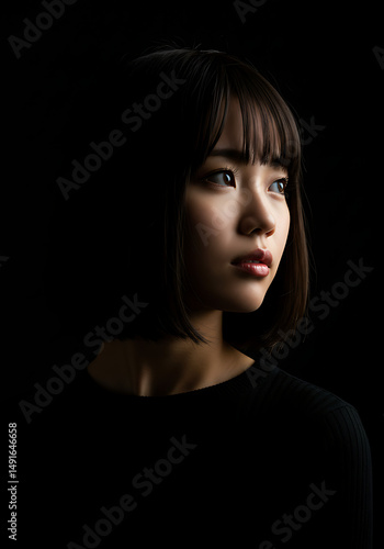 Minimalist Portrait of a Woman with Blurred Face in Darkness