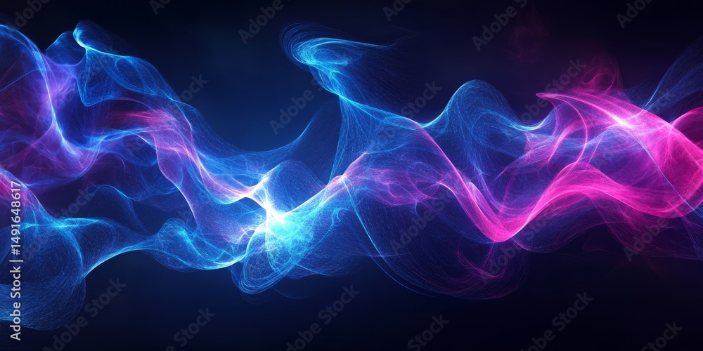 Fototapeta premium Abstract background with neon, glowing waves in shades of blue and pink.