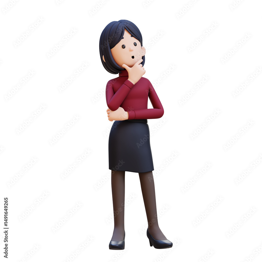 3D business woman is thinking concept of contemplation and focus 3D business woman is thinking concept of contemplation and focus