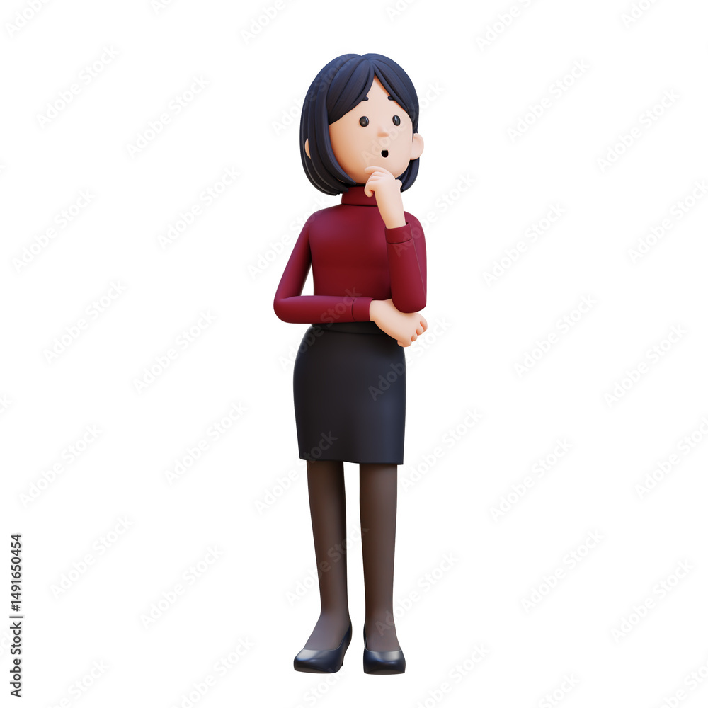 3D business woman is thinking with her arms crossed and looking to up 3D business woman is thinking with her arms crossed and looking to up