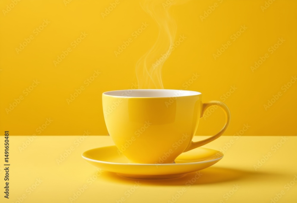 Fototapeta premium The yellow table has a yellow cup with saucer